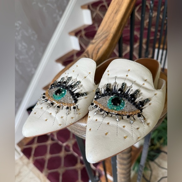 Kurt Geiger London Olive Eye leather flats, rhinestones ladies, US 6 1/2 euro 37 - Picture 2 of 9